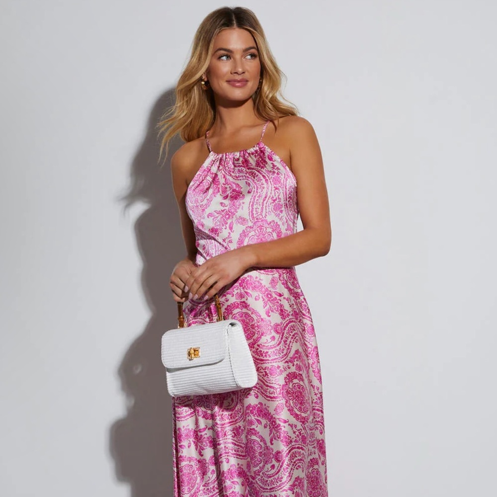 Maxine Satin Paisley Halter Maxi Dress vici
